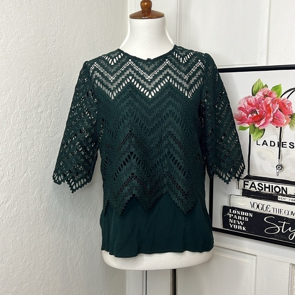 Maje Losa Layered Lace Top in Vert Size 1/36/S - Picture 3 of 11